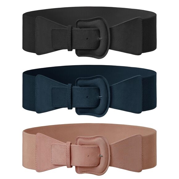 Аuрuls Accessories - 1124 3 Pack Suede Womens Elastic Wide Belts For Dresses Fashion